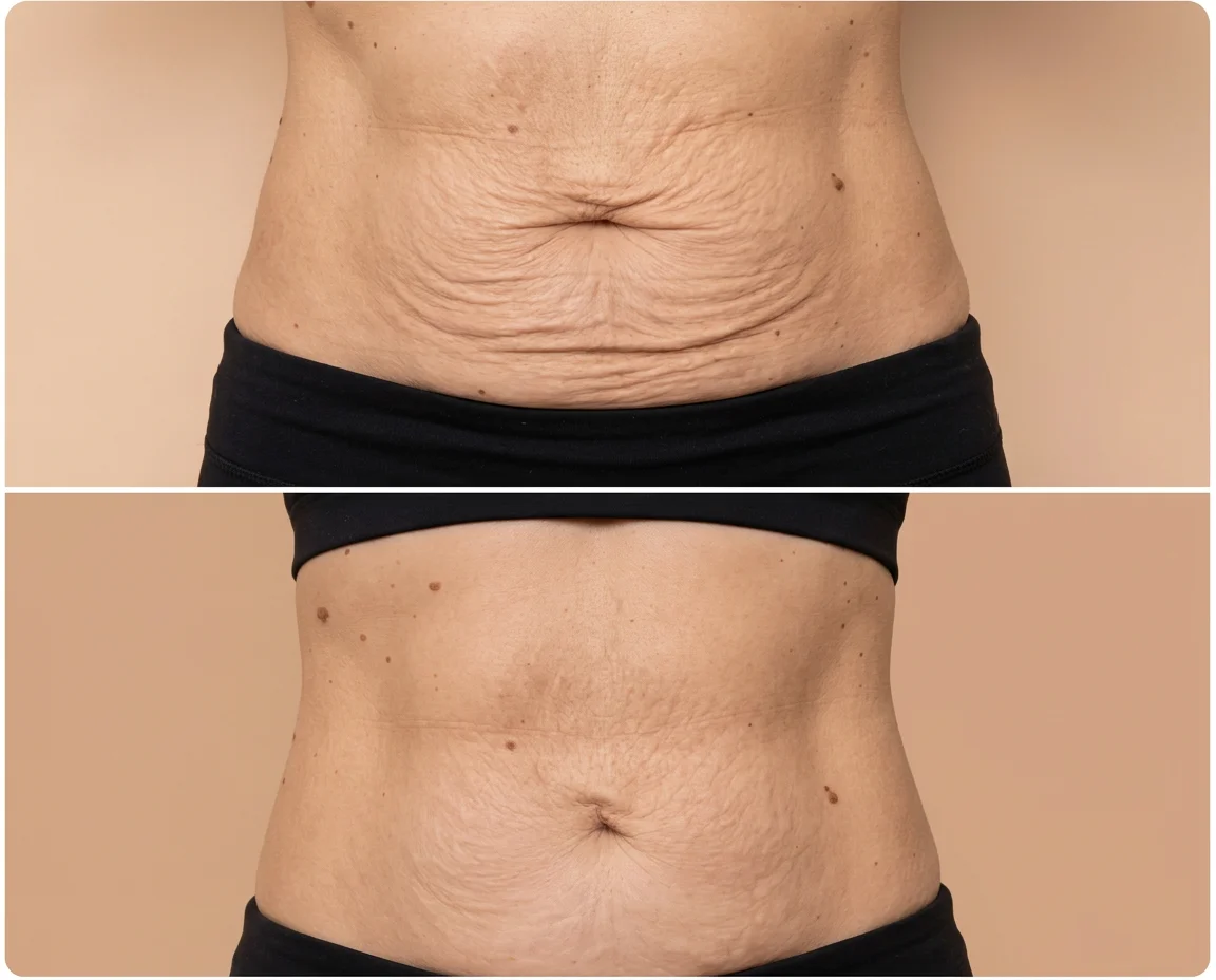 Before and after Cryo Sculpt treatment showing a firmer, smoother stomach