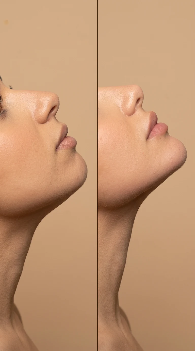 Gentle hands touching a relaxed jawline and neck in warm light
