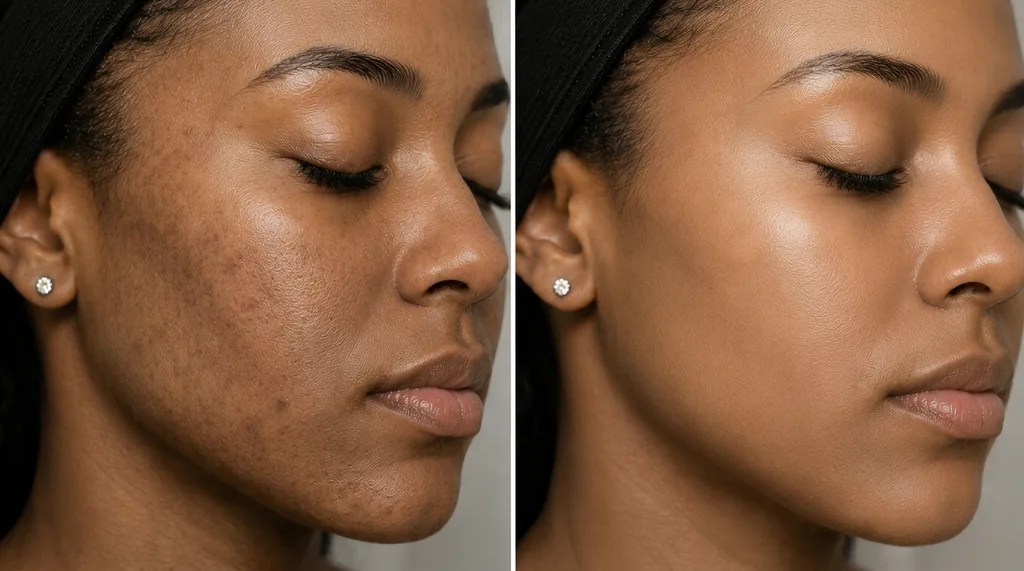 Before and after facial laser treatment showing smoother, clearer skin