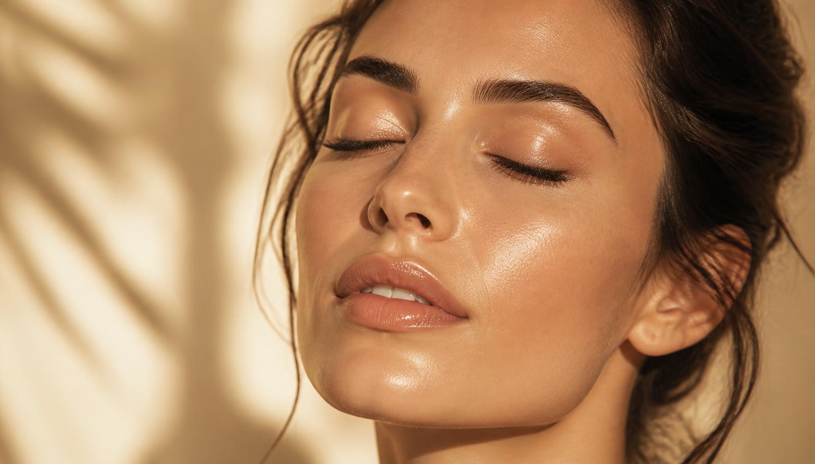 Natural sun protection essentials: wide-brimmed hat and mineral sunscreen in warm golden light